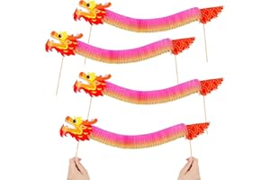 HARRYCLE 4 Dragoni di Carta per Capodanno Burattini di Carta del drago Cinese Rosso per Nuovo Anno Decorazione Artigianato Fai da Te Giocattoli Regali per Festival di Primavera Articoli per Feste
