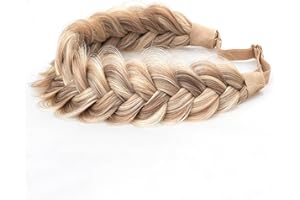 TOECWEGR Hair Band Hair Band Braided Classic Chunky Wide Plaited Wedding Fluffy Braids Wig Women Girl Beauty Accessory (Cream Brown), Copper, One Size