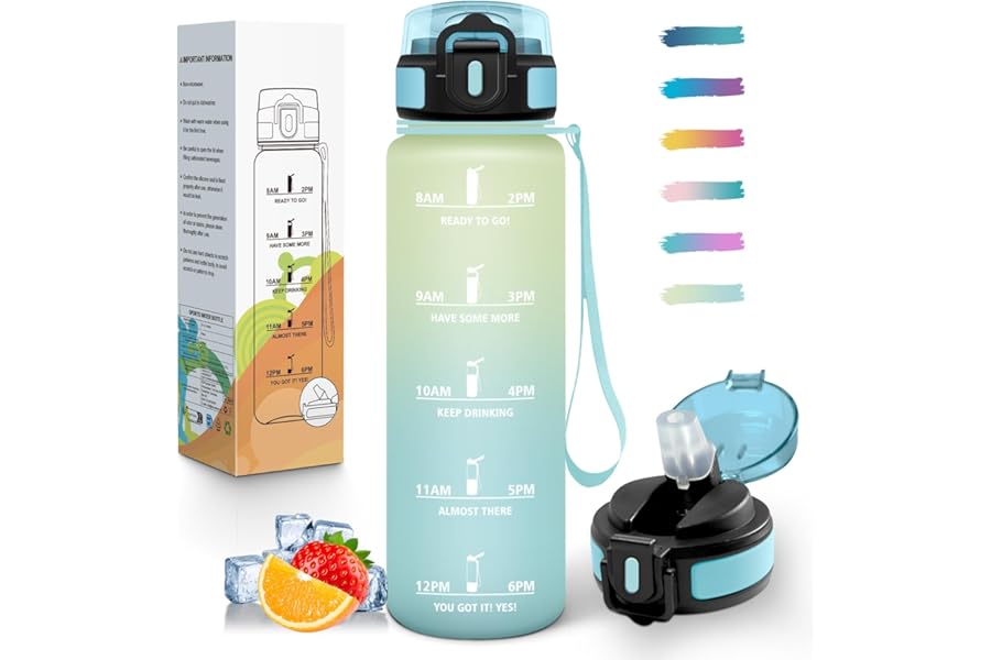 Mulbijeo 1 Litre Water Bottle, Libre de BPA & Leak Proof, Reutilizables Motivational Water Bottles, Portable, Gym Water Bottles for School, Gym, Office, Party