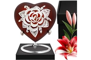 SOLACE FOREVER Rote Rosenherz-Urne – kleine Andenken-Urne für menschliche Asche mit Ständer und Box – Mini-Urne in Rot – Ehren Sie Ihre Liebsten mit einem kleinen Urnenherz – Rosen-Urne für Männer und Frauen –