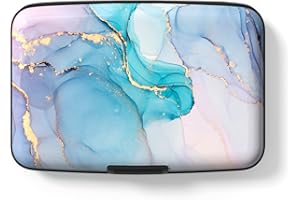 Hsxnam Credit Card Holder Wallet, RFID Blocking Credit Card Case Aluminum Metal Cute Business Card Holder Pocket ID Case for Women Men, Purple Gold Marble