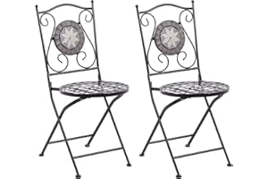 Beliani Set de 2 Chaises Pliantes d'Extérieur en Métal Noir Style Vintage Décoration Mosaïque Cariati