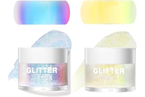 KTouler 2 Farben Chunky Glitzer Für Körper Gesicht Glitzer, Holographic Glitter für Haare Augen Nägel Lippen Make-Up Glitzer Paillette