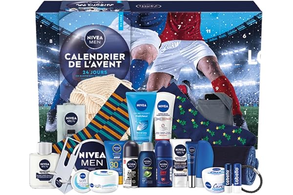 NIVEA MEN - Calendrier de l'Avent Homme Édition 2025 - Coffret Cadeau Beauté - Soins Visage, Corps & Lèvres + Accessoires - 24 Fenêtres Surprises - 1pce