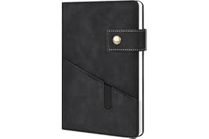 SALLYFASHION Notatnik A5 w linie, 200 stron, skórzana okładka w twardej oprawie, dziennik do biura, szkoły, podróży, projektów biznesowych (czarny)