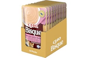Ciao Bisque by INABA Wet Cat Food - Tuna and Salmon- 12 Packs (480g total) / Moist Treat, Delicious & Healthy Snack, Side Dish, Complement, Natural, Grain Free, Wet Cat Food