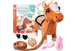 MARSJOY Walking Pony Musical Canto Danza Peluche Passeggiata Interattiva Con Guinzaglio Robot Animale Agitazione Testa Glutei per Ragazzi e Ragazze Bambini, Altezza: 30 cm