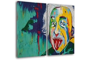 Giallobus - Quadri Grande Formato XXL - Pop Art - Einstein - Tela Canvas - 144x100cm | 2pcs. x 70x100cm - Pronto da Appendere - Quadri Moderni per la casa