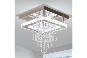 Finktonglan Crystal Chandeliers Ceiling Light Square LED Crystal Ceiling Lights Modern Flush Mount Chandelier for Bedroom Kitchen Dining Room Hallway Living Room (Cool White)