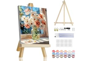 KEYIFA Marguerite Peinture par Numéros pour Adulte Avec Cadre, Kits de Peinture au Numéro avec Acrylique et Pinceaux, DIY Creatif Toile Painting Numbers, Décoration de Maison 20x30cm
