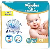 Amazon Brand - Supples Premium Diaper Pants | for Newborn Babies | 80 Diapers | NB/XS | Up to 5 Kg | 12 Hrs Absorption | Cush