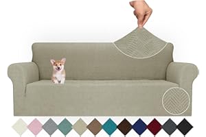 Ystyle Funda Sofa 4 Plazas Ajustable, Fundas para Sofa Elasticas, Funda De Sofa Anti Gatos Perros, Sofa Cover con Reposabrazos, Jacquard Fundas Cubre Sofa Ntideslizante Lavable, Caqui