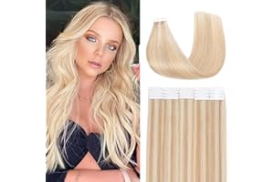 Benehair Extension Capelli Veri Biadesivo 20 Fasce Extension Biadesive Capelli Veri Umani 100% Remy Human Hair Extension Adesive 30cm, Biondo Chiaro e Sbiancante