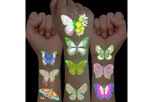 ACWOO Butterfly Temporary Tattoos, 12PCS Glow In The Dark Butterfly Glitter-tatueringar för barn, vattentäta självlysande fjärilstatueringar, klistermärken för flickor Festväskor, födelsedag, presenter