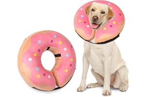 Niuoppy Inflatable Collar for Dogs & Cats - Protective Recovery Collar, Prevent Licking - Pattern Pink M