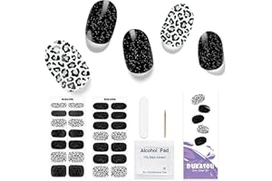 DUKASOU 28 tiras de gel semiendurecido para uñas, pegatinas de uñas de gel de calidad de salón de belleza, tiras de esmalte de uñas duraderas para mujeres, niñas, niños (Estampado de leopardo negro)