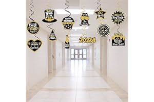 ‎LOMYLM 2024 Silvester Deko Hängende Wirbel, Happy New Year 2024 Dekorationen Schwarz Gold Swirl Streamers Cheers 2024 Silvester Party Dekorationen Supplies für Home Indoor Outdoor