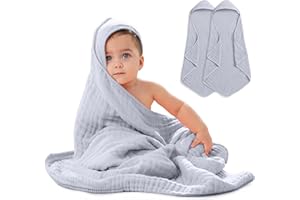Comfy Cubs - Paquete de 2 toallas de algodón de muselina con capucha de 9 capas para niños, tamaño grande de 32 x 32 pulgadas, ultra suave, cálida y absorbente. Baby Essentials - Toallas de baño
