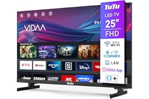 TuTu Smart TV 25 Pouces (64 cm) FHD LED WiFi Connectée Téléviseurs sans Bord VIDAA OS avec Triple Tuner, VIDAA Remote App, Molotov, Netflix, Prime Video, Disney+, Youtube, TUV25FQ1B