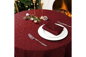 Romanstile Tovaglia rotonda natale capodanno rossa 200 cm Antimacchia elegante Rettangolare Jacquard idrorepellente Tovaglie per Natale Feste Compleanno Albergo, Ristorante, Bar, Caffè, Birstro
