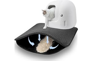 KASANNI Katzenklo Matte, 46×60cm Wasserdichte Doppelte Matte Katzenklo, Faltbar Katzenmatte Katzenklo, Katzenstreu Matte, Katzenklo Vorleger, Matte Katzentoilette, Cat Litter Mat,Katzenstreu Unterlege,Schwarz