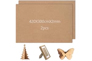 TIKPLUS MDF Board 2mm, 42x30cm A3 Hardboard Sheets, Medium Density Unfinished Wood Fiberboard for Home Decoration, Arts, DIY Crafts Projects, Modelling, Painting and Engraving, Wooden Ornaments, 2 Pack