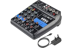 JINDAAUDIO Audio Mixer Channel, Sounds Mixer for Streaming. Mixing Board Console With DJ Mixer 4 Channel, Usb Audio Interface and 48V Phantom Power Mixer, DJ Studio Sound Board with FX Reverb Delay Effect.