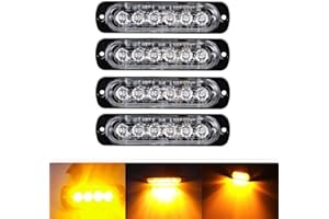 Ricoy 6 LED 18W Amber Ultra Slim Underbody Emergency Hazard Strobe Warning Grille Working Light Bar for 12V - 24V Car Vehicle, Safety Flashing Beacon For Boat SUV Trailer Caravan (Pack of 4)