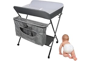 MUL-BOUTIQUE Wickeltisch, klappbar, multifunktional, mit Aufbewahrungskorb, Sicherheitsgurt und Rollen, Wickeltisch, höhenverstellbar, 80 x 63 x 99 cm, Grau