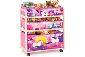 HOMCENT Kinder Spielzeug Organizer mit Rädern und 6 Aufbewahrungsbehältern mit Großer Kapazität zur Aufbewahrung von Spielzeug für Kinderzimmer, Mädchenzimmer