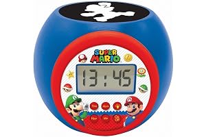 LEXIBOOK - Nintendo Super Mario Reloj Despertador con proyector con función de repetición y Alarma, luz Nocturna con Temporizador, Pantalla LCD, batería, RL977NILXB