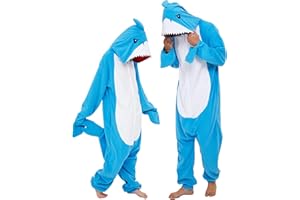 dressfan Unisex Hai Kostüm Tier Shark Onesie Pyjama Schlafanzug Jumpsuits Halloween Karneval Cosplay Kostüm Weihnachten Pyjamas für Damen und Herren
