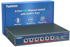 Commutateur Ethernet 10G à 8 Ports YuanLey, 6 Ports RJ45 10Gbps, 2 Ports SFP+ 10Gbe, Prend en Charge L'Auto-négociation des Vitesses 10G/5G/2.5G/1G/100Mbps, Capacité de Commutation 160Gbps, Non Géré