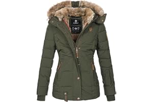 MARIKOO warme Damen Winter Jacke Winterjacke Steppjacke gefüttert Kunstfell B658