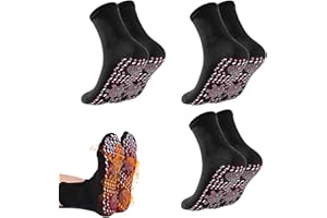 MEETTIKEY 3 Pairs Heated Socks, Self Heating Socks for Women and Men Warm Soft Anti-Freezing Tourmaline Acupressure Self-Heating Shaping Socks for Outdoor Sports Walking Running Cycling Ski (Black)