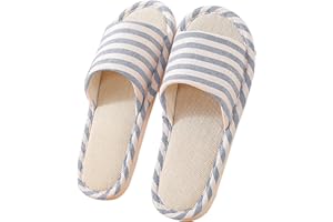 Oniphia Pantoufles Respirables Pantoufles De Lin De Coton Pantoufles à Bout Ouvert Aussures de Maison Antidérapantes Pantoufles Convient Femmes Et Hommes Peut être Porté en Toutes Saisons