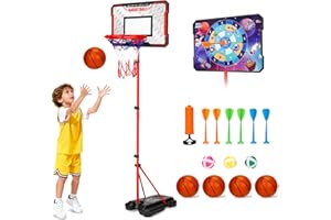 TOSUTO Basketballkorb Kinder,2 in 1 Kinderspielzeug Basketball Hoop＆Darts Target,Höhenverstellbar 103-189cm,Basketballkorb Outdoor Indoor mit Darts,Bällen,Pumpe,Basketballset Geschenk Kinder 3-8Jahren