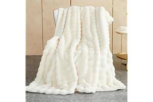 SHANNA Manta Sofa de Felpa de Conejo Super Suave Cálida, Gruesa Franela 1000 g/m² Manta Cama Multifuncional Esponjosa para Dormitorio Sofá Viajes Niños Camping Blanket(Blanco, 100 x 160 cm)