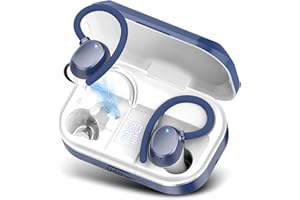 POMUIC Auriculares Inalámbricos Deportivos, 2023 Auriculares Bluetooth 5.3, 120H de Reproducción con Cancelacion Ruido ENC, Auriculares Inalambricos IPX7 Impermeable, Carga Rápida USB-C Pantalla LED, azul