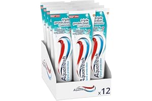 Aquafresh Dentifrice Triple Protection Blancheur, Gencives Saines, Pour Des Dents Fortes et Une Haleine Fraiche, Lot de 12x100ml