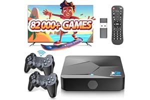 KINHANK Super Console X2, Retro Games Console Built-in 82000+ Video Game, Plug & Play Games Console, Emuelec 4.5 & Android 9.0, 4K HD Display, 68+ Emulator Compatible with PSP/PS1/N64/Amiga, with 2 Gamepad