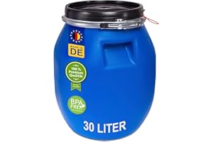 TÄSLER - INDUSTRIEVERPACKUNGEN plasteo® Deckelfass 30 Liter Blau Spannverschluss Lebensmittelecht Luftdicht verschließbar Stapelbar und Palettengerecht Stabile Griffmulden Blau Behälter Tonne Fass