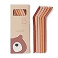 J.Børn 6 Pcs Reusable Silicone Straws with 1 Cleaning Brush | 21cm Long 5.5mm Wide Bend Drinking Straws | Premium Food-Grade Silicone Straws | Soft Flexible Straw for Children & Elderly (Red)