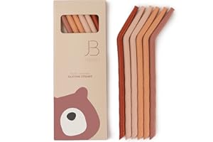 ISANDBOX J.Børn 6 Stück Silikon strohhalme wiederverwendbar mit 1 Reinigungsbürste | 21cm lange 5,5mm breite Biegung Trinkhalme | Premium-Lebensmittel-Silikonstrohhalme | Strohhalme Kinder & Ältere (Rot)