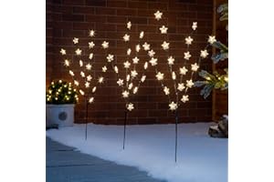 CHRISTOW Star Branch Path Lights, Outdoor Christmas Stake Pathway Decorations, Warm White LED, Battery Operated with Timer (Set of 3 x 84cm)