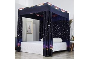 Mengersi Galaxy Star Canopy Bed Curtains Full Size,Canopy Curtains Bedroom Decoration for Girls Adults Windproof Lightproof Bed Canopies Child Gift (Black)