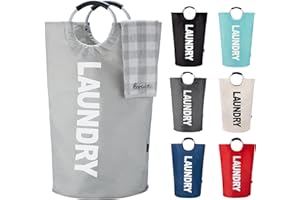 Caroeas 125L Panier à Linge Grande Capacité, Sac à Linge Pliable avec Poignées Rembourrées, Corbeilles à linge，Idéal pour le Rangement et le Transport des Vêtements，Gris clair