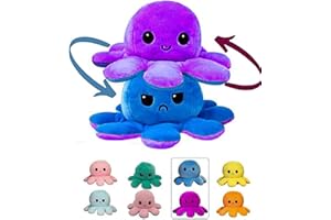 QXNDXQ Peluche Poulpe, Peluche Pieuvre Mood, Poulpe Peluche Reversible, Jouets en Peluche De Poulpe Mignons, Cadeaux de Jouets Créatifs (Bleu & Violet)