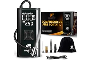 GygaFlex © Compresor de Aire Portatil | Inflador Ruedas Coche 150 PSI (10,3 Bar) 10V | Compresor Aire Coche Bicicleta | Batería Recargable | Con LED | Para Coche Moto Bicicleta Pelota