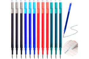 EHOMIIII Lot de 12 mines de rechange améliorées 0,7 mm - Compatible avec Pilot FriXion (Noir, Bleu, Rouge, Vert) - Effaçables - Longueur d'écriture : 400 m - Mine interchangeable